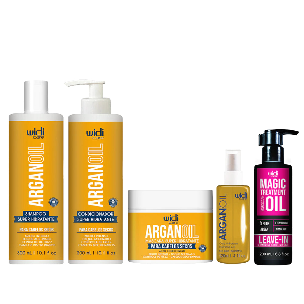 Kit Widi Care Argan - Shampoo + Condicionador + Máscara + Óleo Argan 120ml + Finalizador Magic 200ml