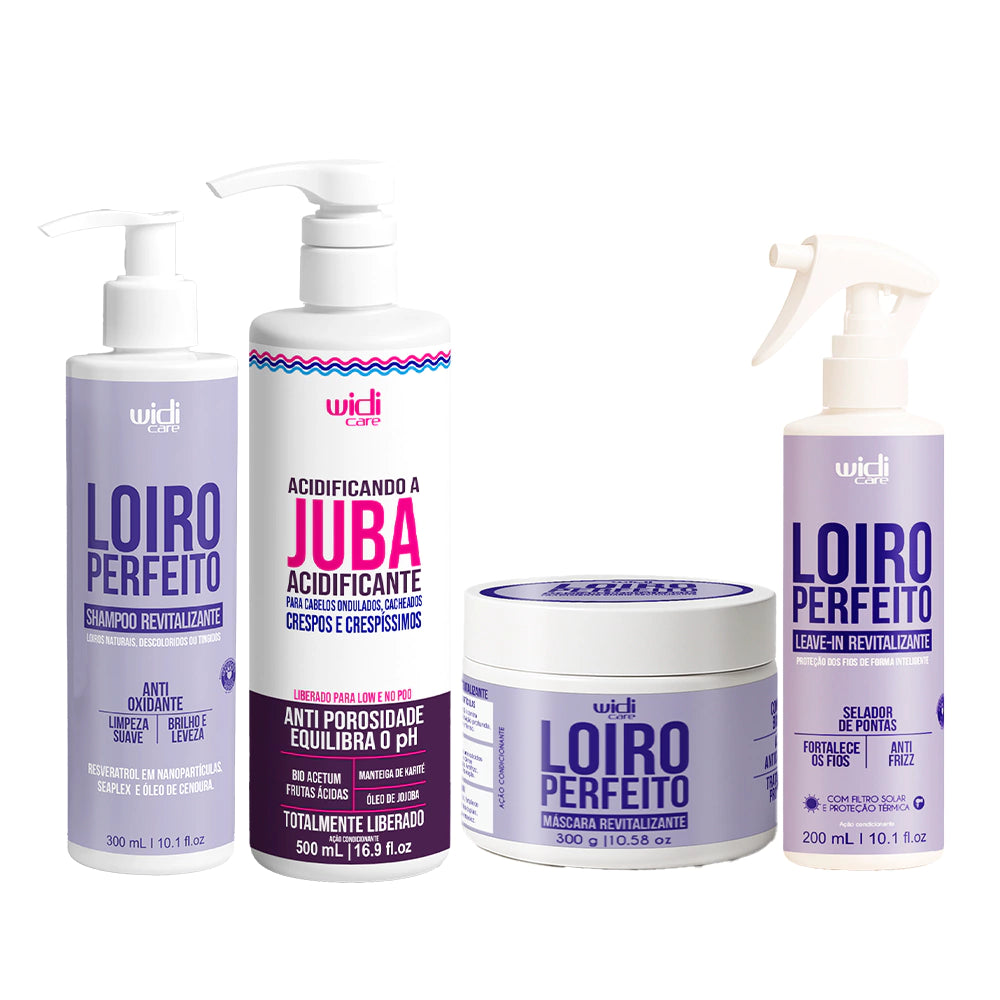 Kit Widi Care Loiro Perfeito Revitalizante Acidificante Juba - Shampoo + Máscara + Leave In + Acidificando a Juba