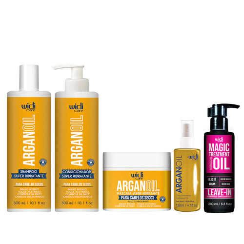 Kit Widi Care Argan - Shampoo + Condicionador + Máscara + Óleo Argan 120ml + Finalizador Magic 200ml