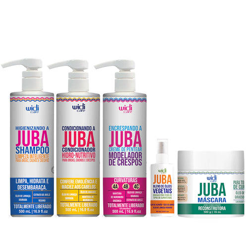 Kit Widi Care Juba - Shampoo + Condicionador + Máscara Reconstrutora + Encrespando + Finalizador Blend