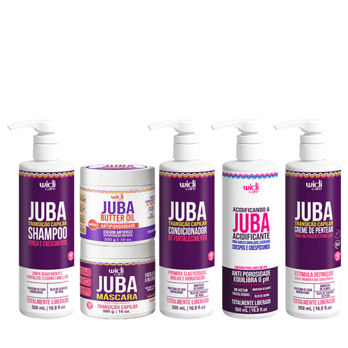 Kit Juba Transição Antiporosidade - Shampoo + Condicionador + Máscara + Acidificante + Butter Oil Antiporosidade + Creme de Pentear Leve 500g