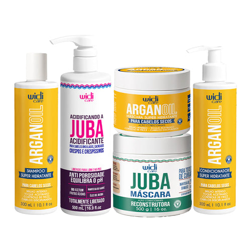 Kit Widi Care Argan Oil Juba - Shampoo + Máscara + Condicionador + Acidificante Juba + Máscara Juba