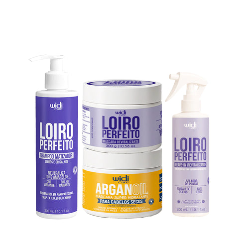 Kit Widi Care Loiro Perfeito Matizadora Argan Oil - Shampoo Matizador + Máscara + Máscara Argan Oil + Leave In