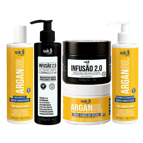 Kit Widi Care Argan Oil Infusão 2.0 - Shampoo + Máscara + Condicionador + Acidificante + Máscara Infusão 2.0 300g